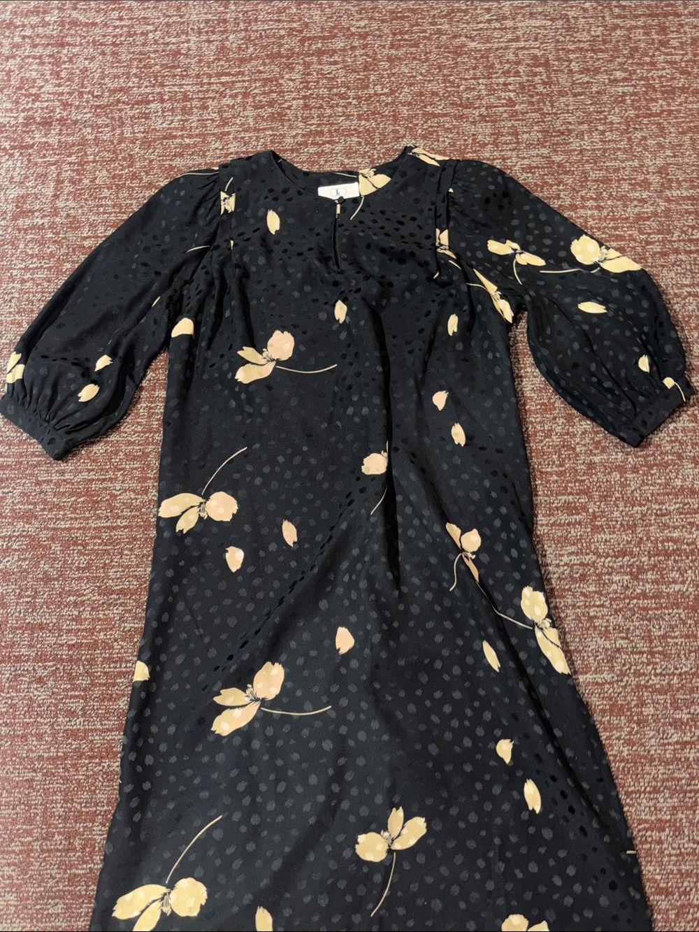 Vintage Flora Kung silk dress monochrome polka dot loose fit floral print dress - Picture 4 of 15